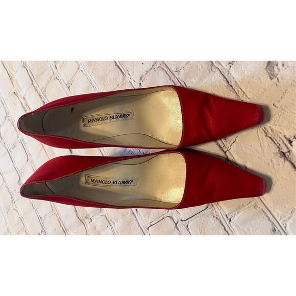 Manolo Blahnik Size 36 Pointed Toe Suede Pump Heels Red Classic Dressy Glam - Picture 8 of 16